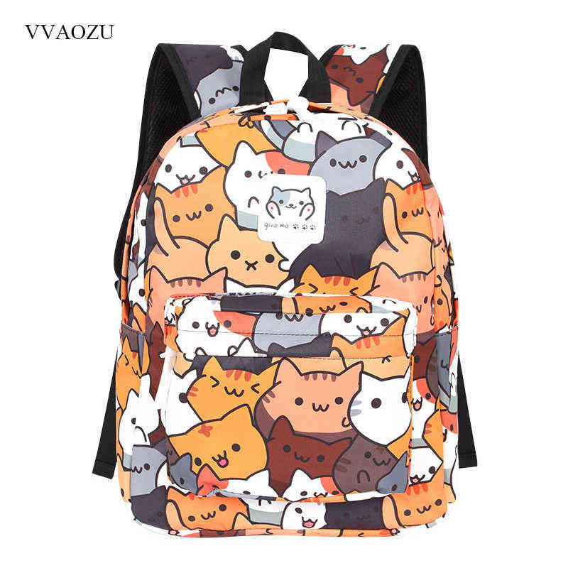 

Anime Neko Atsume Women Backpack Cartoon Mochila for Girls Boys Travel Rucksack Cute Cat Printing Shoulder Bag for Teenage H220427