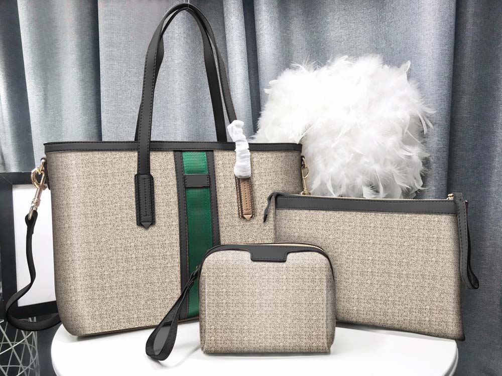 

Designers Totes Womens Handbags High Capacity Shopping Shoulder Bags Flower Leather 3pcs set with Wallet Lady Clutch Coin Purse, Khaki shoulder strap
