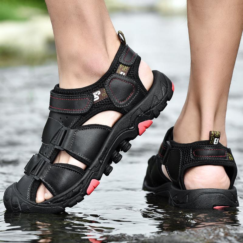 

Sandals Summer Men Genuine Leather Casual Shoes Outdoor For Beach Roman Plus Size 38-46Sandals, 7288 black