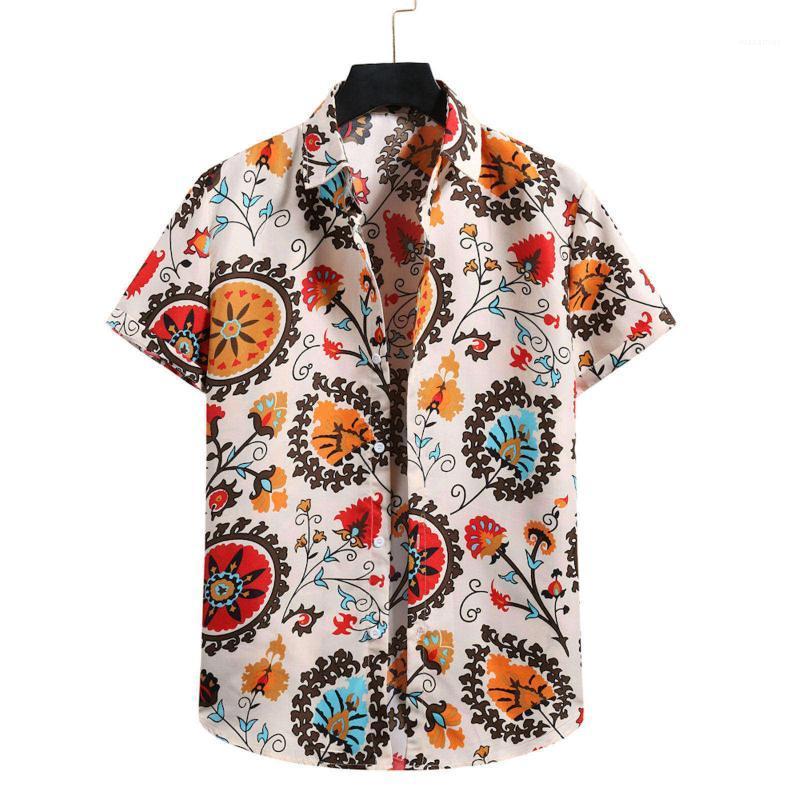 

Men' Short Sleeve Shirts Hawaiian Printed Beach Slim Fit For Men Summer Turn-down Collar Mens Chemise Homme Casual, White