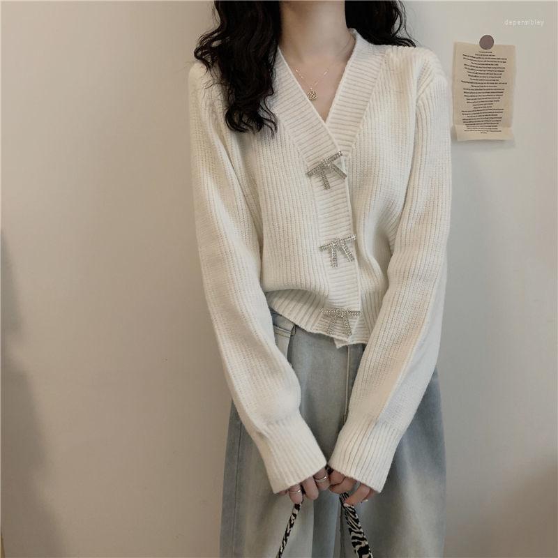 

Women's Knits & Tees Cardigan Sweater Women 2022 Spring And Autumn V-neck Foreign Fashion Long-sleeved Solid Color Knitted All-match Top Dep, Black