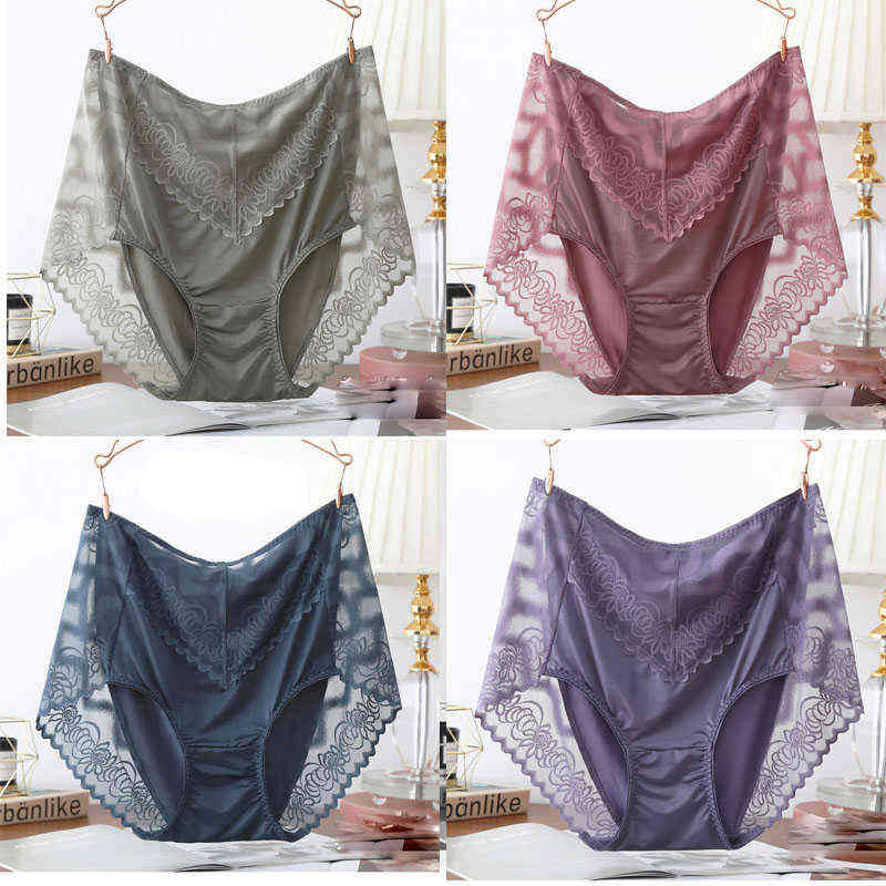 

BS34 4PCS/Lot Plus Size Women Lingerie Sexy Hollow Out Summer Panties Soft Ice Silk Underwear Female Transparent Lace Briefs T220810, Match color 4 pcs