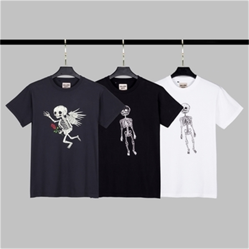 

Designer Little monster Gallerydept Rose Skull Angel little bone man wash old high street short sleeve T-shirt, Black (bony man)