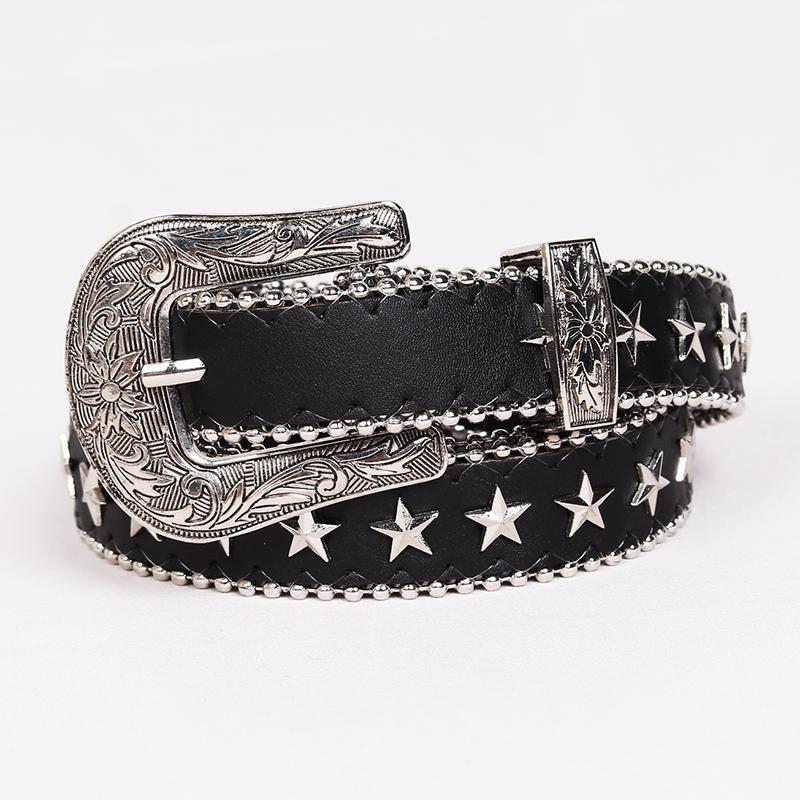 

Belts Metal Rivet Five Stars Five-pointed Star Decorate Fashion Belt Woman Waistband Black PU LeatherBelts