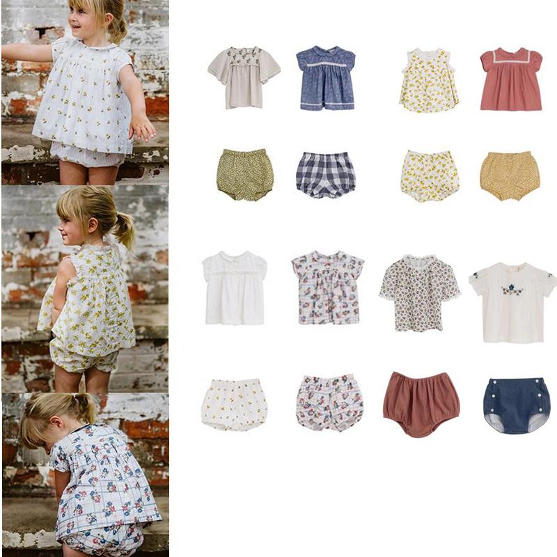 

Clothing Sets Retro Flroal Baby Girls Shirt And Shorts 2022 Summer LCC Brand Infant Toddler Girl Bloomers Blouse Child Tops Clothes SuitClot, As image