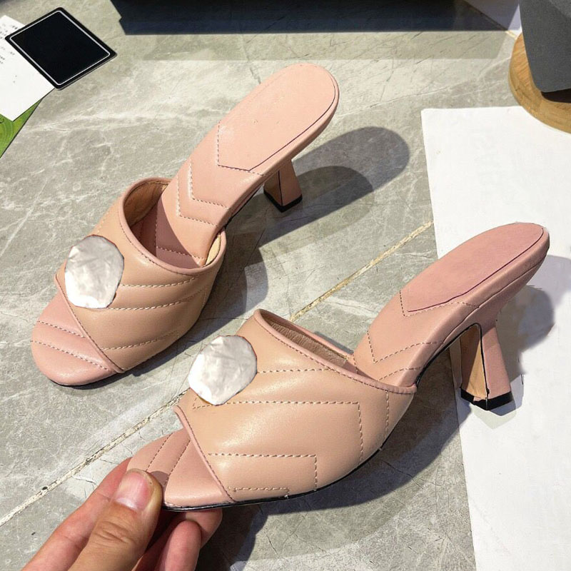 

Summer Women's Slippers Designer Sandals Metal Buckle Open Toe Outer Fashion Leather Comfort High Heels, Extra shoebox