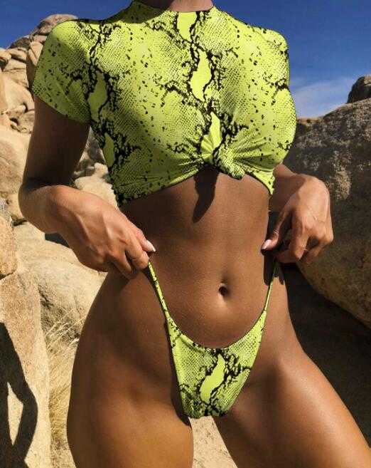 

Women' one piece swimwear solid with waist knot split body sexy half sleeve bikini suit yakuda flexible stylish sport beach Bikini sets