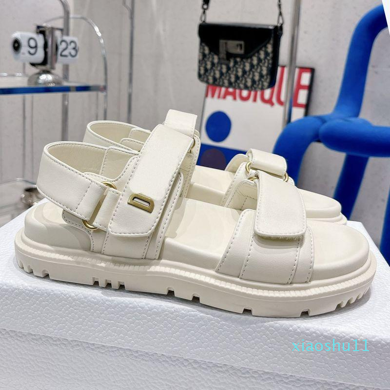 

Designer Women Sandals Velcro Act Flat Sandal Black White Lambskin HOOK & LOOP Sandals Gold Metal Letter Rubber Sole Shoe Two A0202353532, Style8