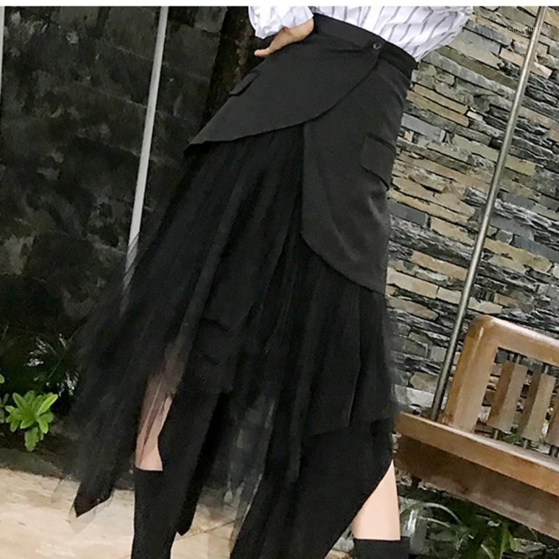 

Fashion Tide Irregular Fake Two-piece Multi-layered Mesh Black Skirt All-match Female' Bottom YF17511 Skirts