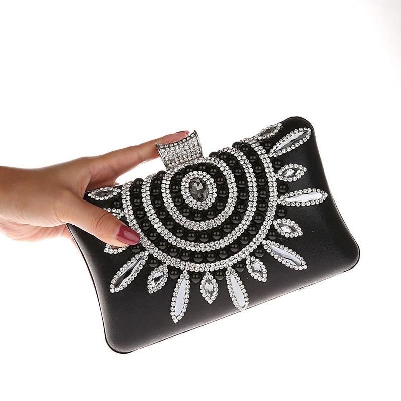 

Evening Bags Fashion Black Women's Bag Polyester Handbag Bridal Wedding Clutch Party Purse Makeup Shoulder 7139-BEvening