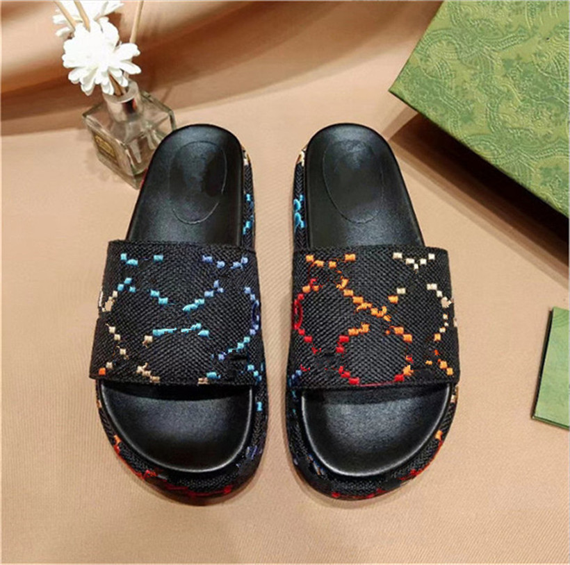 

Designer Luxury Women Sandal Canvas Platform Slippers Real Leather Slides Beige Brick Red Colors Beach Slipper Outdoor Party Sandals Large size 35-44, G04
