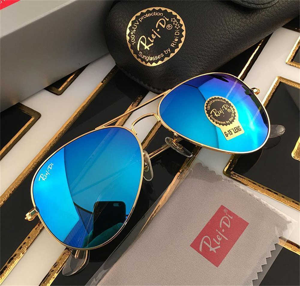 

1pcs designer brand classic pilot sunglasses fashion women sun glasses UV400 gold frame green mirror 58mm lens with box