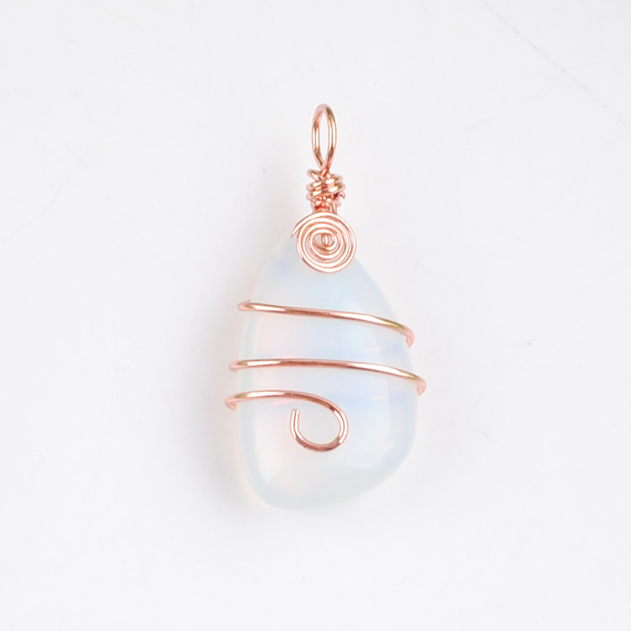 

Wholesale Opal Natural Stone Pendant Jewelry Gift For Women Man Copper Wire Wrap Irregular Bead Rose Gold Color DN4174