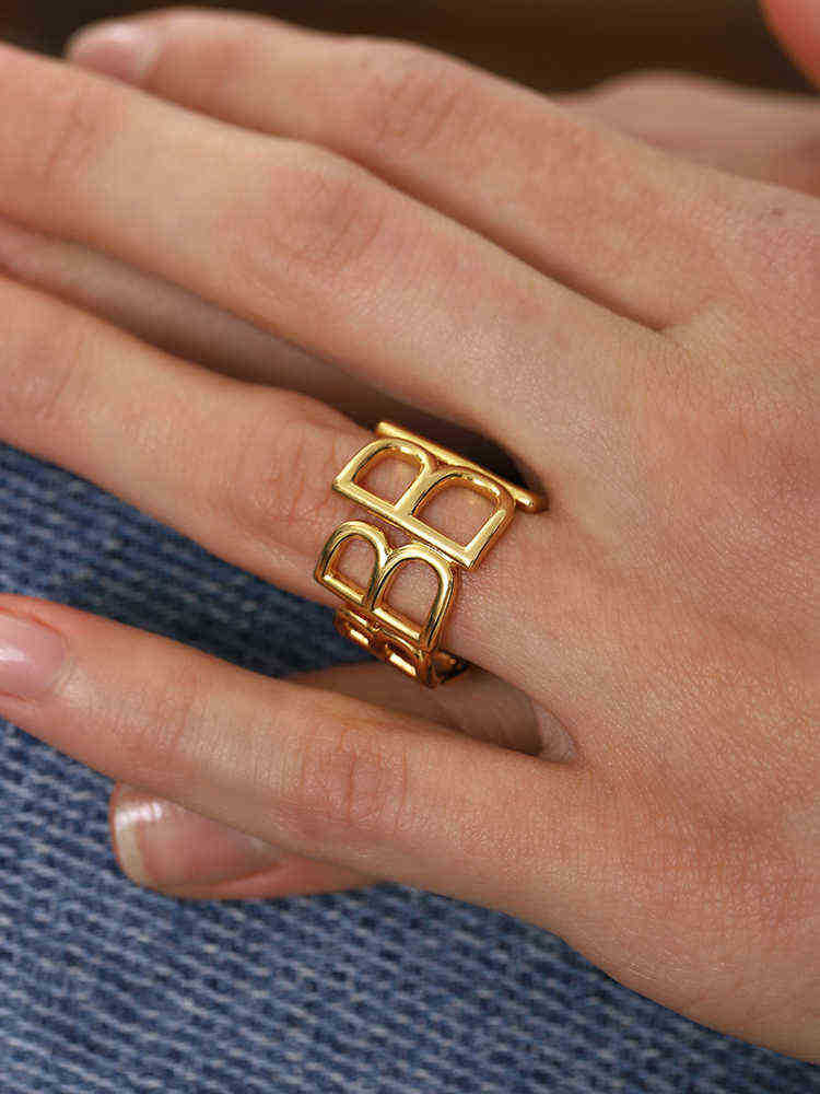 

Adjustable Hollow B letter Rings Metal Statement Finger Rings For Women Men Open Ring Fashion Jewelry