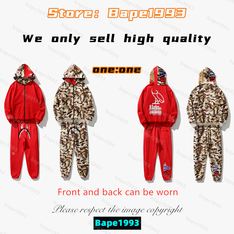 

High quality Apes Mens Hoodies & Pants Sets Japan shark B ape head Galaxy spots luminous camo Male and female couples with the same model 100% cotton hoodies set 1993 TZ1-20, 1 button
