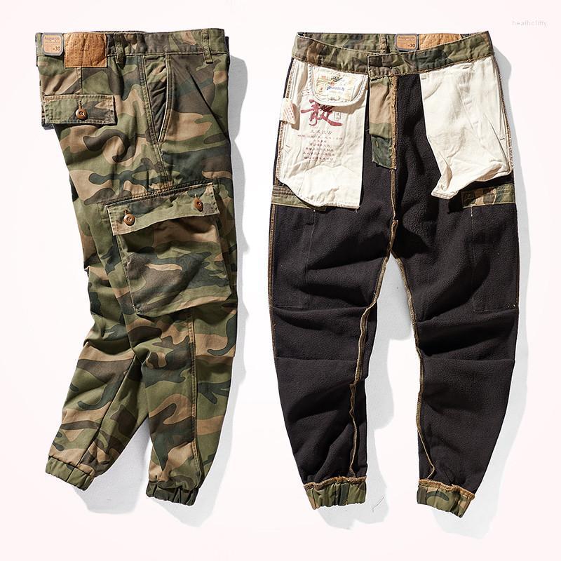

Men's Pants Winter Military Style Heavyweight Thick Velvet Camouflage Tooling Men's Fashion Retro Multi Pocket Loose Casual TrousersMen', Black