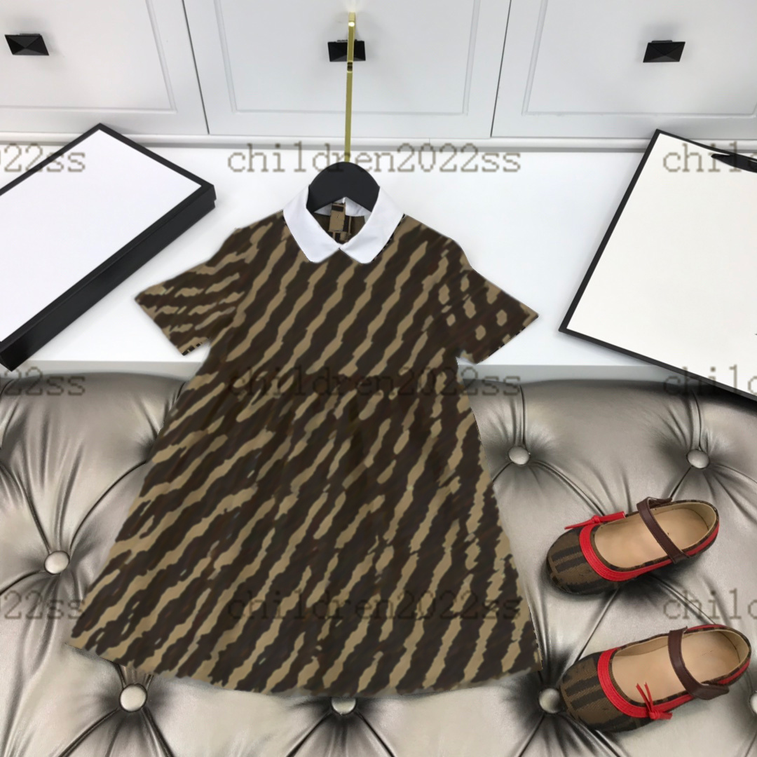 

luxury summer Doll collar dresses mesh skirts high-end Kids dress preppy style splicing designer girls cotton pleated skirt classic childrens skirts size 100-160cm, 02