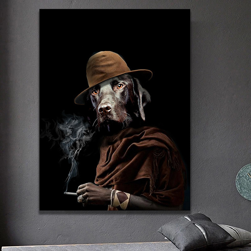 

Funny Dog In A Hat Smoking Vintage Modern Canvas Painting Poster and Prints Wall Art Picture for Living Room Home Decor Cuadros