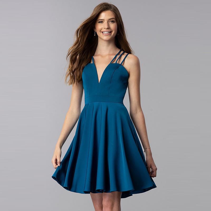 

Party Dresses Super Teal Satin Short Mini Homecoming Dress For Wedding Prom Cocktail Graduation A-Line Spaghetti Straps Backless V-NeckParty, Blue