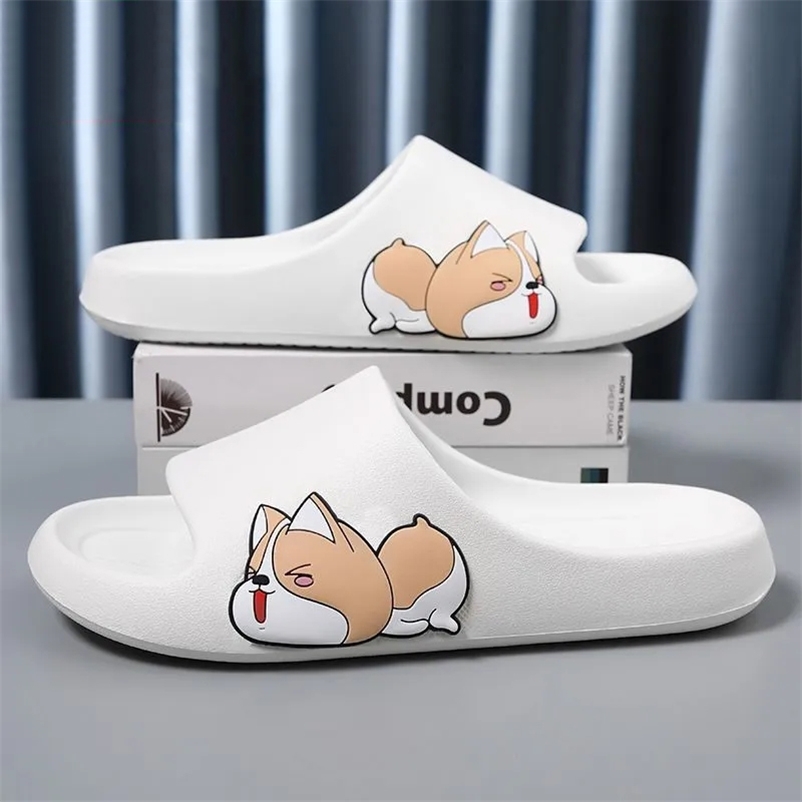 

Summer Cute Welt High Quality Womens Home Bathroom Slippers Nonslip Ladies Platform Wear Out Couple Slides Sandals 220614, White