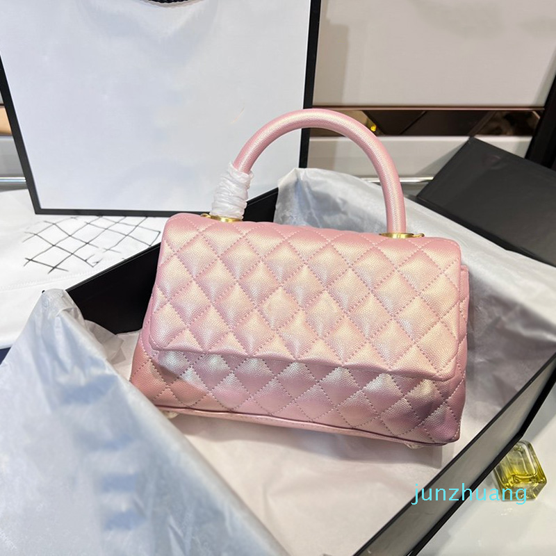 

Designer- Classic Quilted Flap Caviar Leather Gold Chain Bags Top Handle Totes Crossbody Shoulder Handbags Leather Calfskin Multi Pochette, Pink