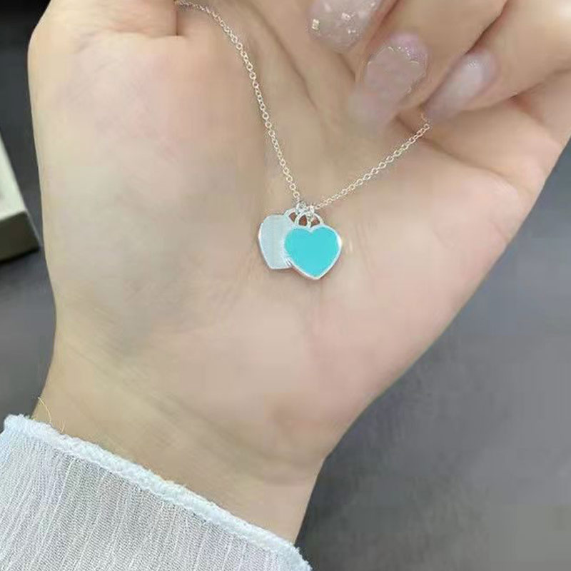 

Designer Necklaces Jewelry for Women Fashion 925 Silver Classic love Pendant Necklace trendy Double Hearts Valentine's Day Gift Pendants lovers chain