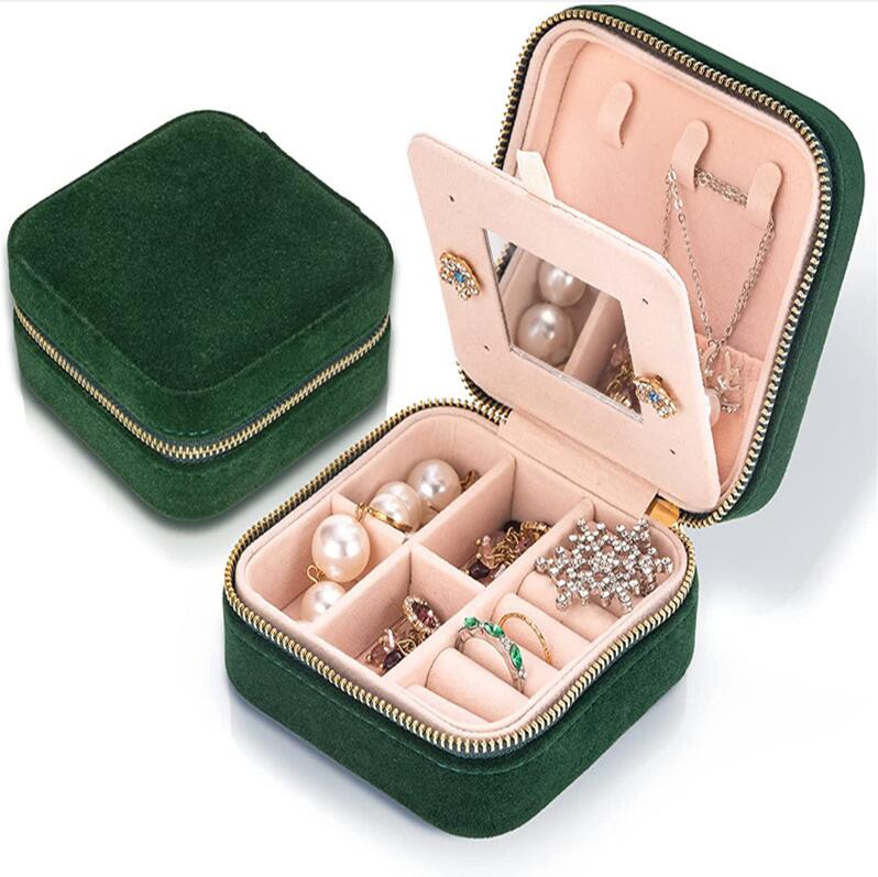 Travel Velvet Jewelry Box with Mirror Wedding Gifts Case for Women Girls Small Portable Organizer Boxes Packaging