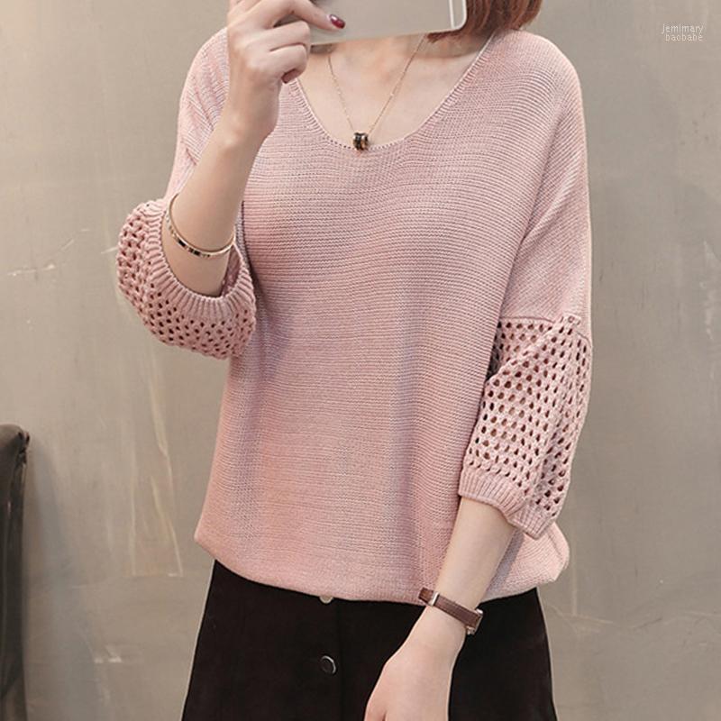 

Women's Sweaters 2022 Women Spring Knitted Sweater Three Quarter Sleeve Female Casual Pullover Ladies Pull Femme Jemi22, Black