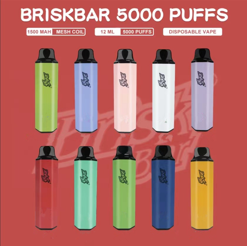 

Original Brisk Bar Disposable Electronic Cigarette 2000 Puffs 5000puffs Vape Pen 7ml/12ml Pod 850mAh/1500mah Battery Huge Vapor 16 Colors