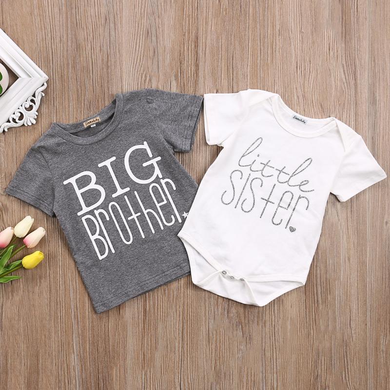 

T-shirts Emmababy Borther And Sister Matching Clthoes Fynny Big Brother T-shirt Little Cotton Bodysuit Short Sleeve Letter Tops, Blue