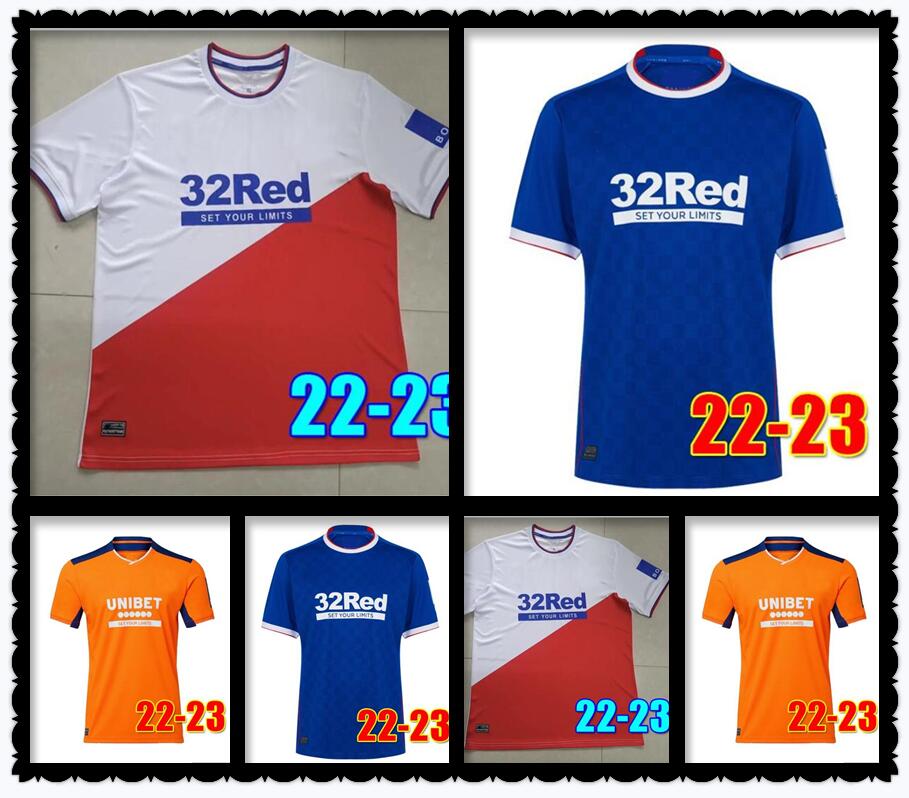 

22 23 Glasgows Rangers Soccer Jersey home blue Kit 2022 2023 third orange away white top 150th Anniversarys Legendary Commemorative football shirt Men kids kit set, 22/23 kids size