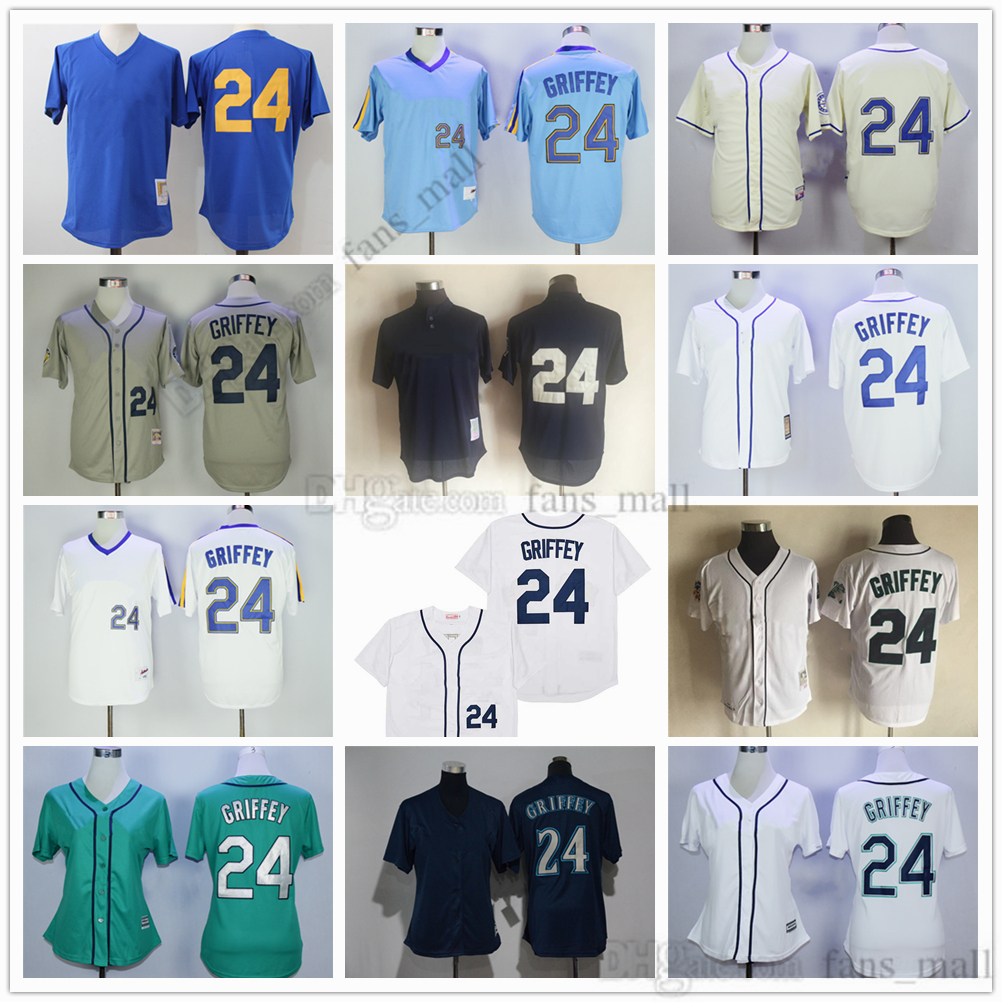 

Movie Mitchell and Ness Baseball Jersey Vintage 24 Ken Griffey Jersey Stitched Breathable Sport Sale High Quality Men Gray Navy Blue White Red Green Women, As picture (with team name)