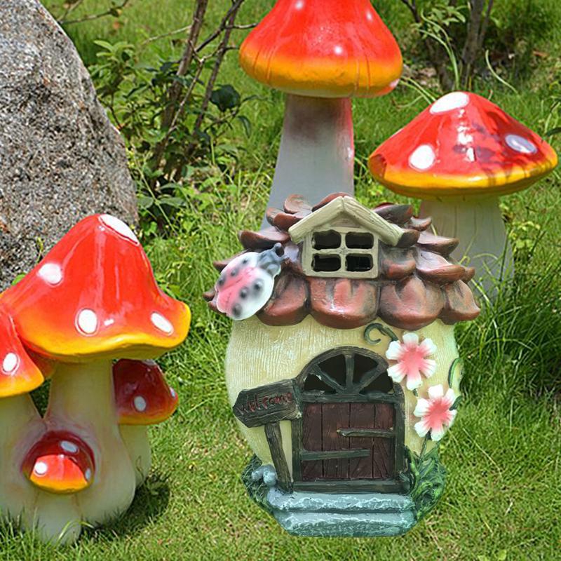 

Garden Decorations Handmade Fairy House Solar Statue Outdoor Patio Waterproof Abstract Unique Landscape LED Light Sculpture Decoration