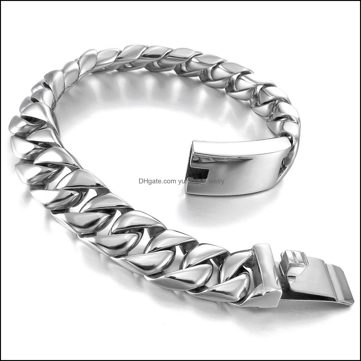 

Link Chain Bracelets Jewelry Mens Stainless Steel Rhombus Curb Bracelet Biker Punk Rock Link Wristband 9 Inch Sier With Veet Bag Drop Deliv