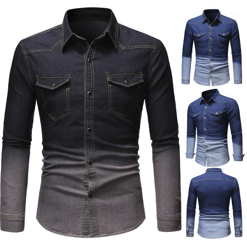 

Men's Casual Shirts 2022 Spring And Autumn Jeans Shirt Long-sleeved Denim Soft Cotton Two-pocket Slim Petticoat Men, Picture color2