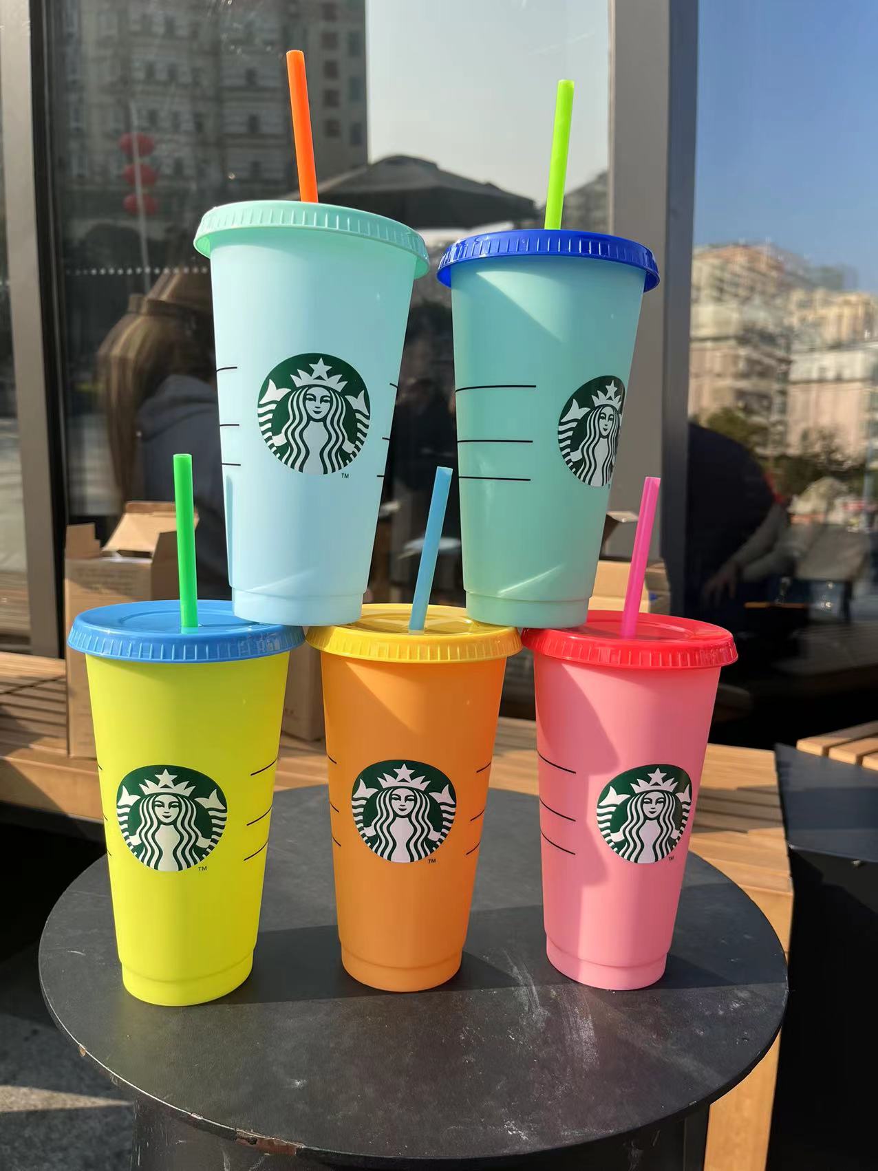

Starbucks Color Changing Reusable Cold Cups Mugs for Summer 24oz Set of 5, As show