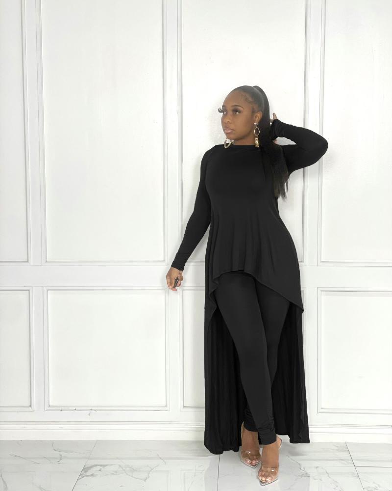 

Women' Two Piece Pants Chocomist Two-pieces Casual Solid Asymmetry Women Set, Black