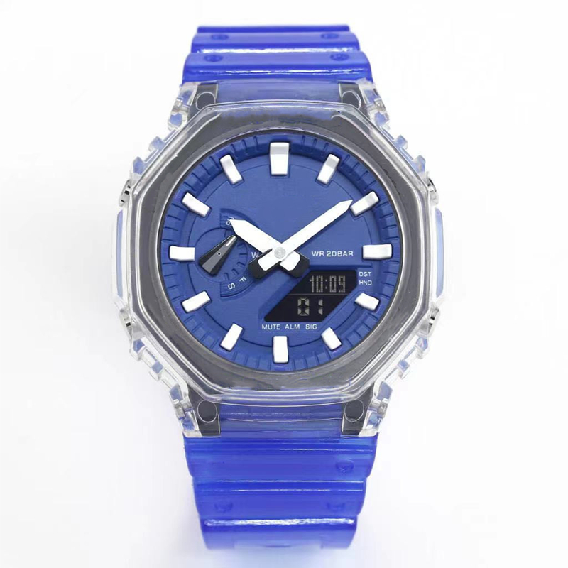 Iced Out Watch Sports Quartz Digital Men's Watch GA2100 Full Function Automatic Hand Lift Light Waterproof Transparent Green Detachable Stra