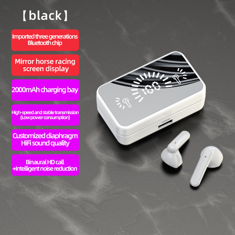 

V9 Wireless TWS Earphone Business Bluetooth Headset Power Digital Display 5.1 Sports Hanging Ear Touch Headphone Waterproof S20, Black