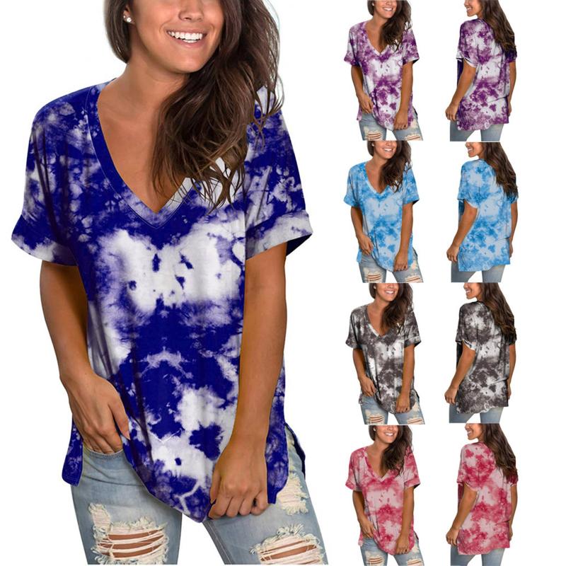 

Women' Blouses & Shirts Elegant Fashion Women Shirt Blouse V-Neck Short Sleeve Tie Dye Ladies Blusas Mujer De Moda 2022Women, Gray