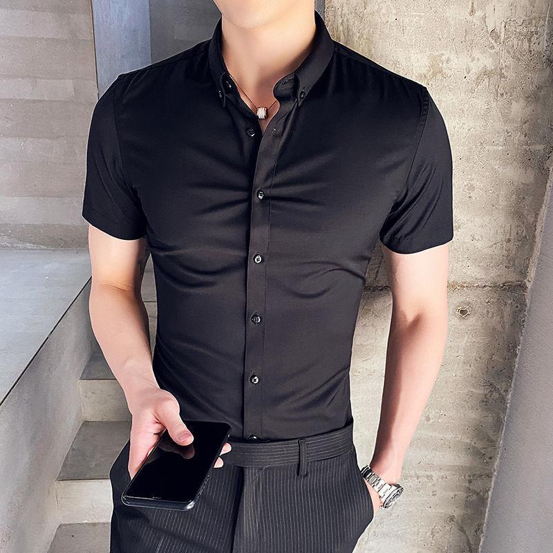 

Men's Casual Shirts Shirt Summer Free Ironing Short Sleeved Solid Color Business Cultivate One's Morality Fashion Tidal Current, Black