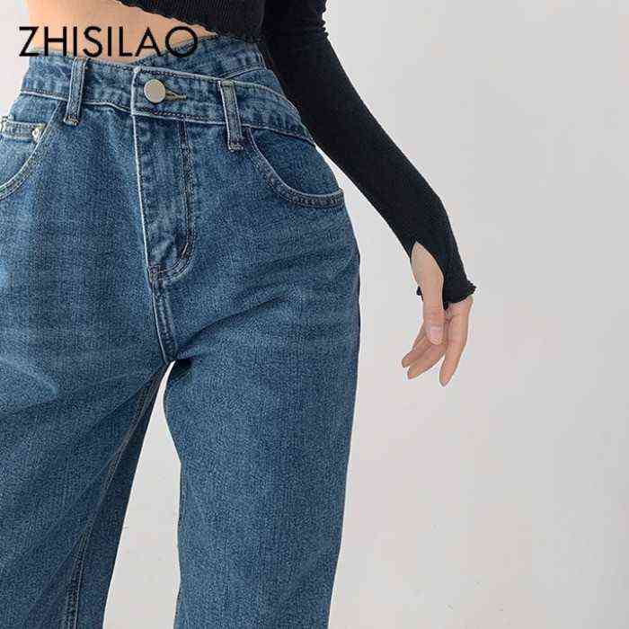 

ZHISILAO Fashion Straight High Waist Jeans Women Vintage Boyfriend Wide Leg Denim Pants Blue Jeans Streetwear 2021 T220728