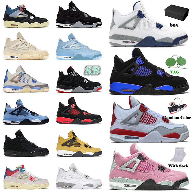 

With Box Mens Womens Jumpman 4 4s IV Basketball Shoes J4 Sb Bred Psgs Midnight Navy Blue Thunder Cactus Jack Sail Pink Military Black Cat Sneakers Trainers Big Size 13, 40-47 white