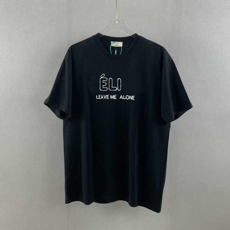 

22ss Summer Europe France Paris Towel Embroidery Logo T shirts Fashion Mens Leave Me Alone Short Sleeve Tshirt Women Clothes Casual Cotton Tee, Black tee