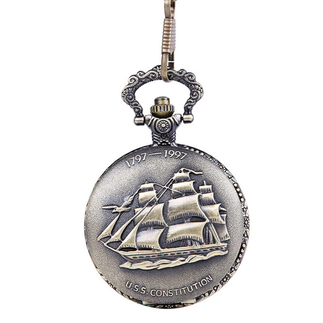 

10pcs nostalgic relief sailboat pocket watch retro large sailboat smooth, Black