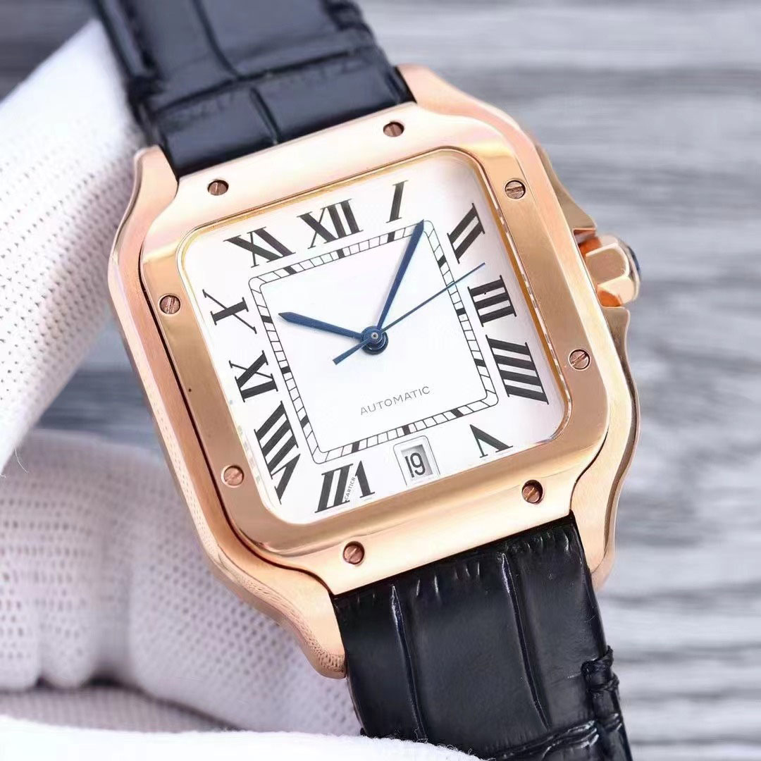 

Luxury mens watch high quality leather strap roman word automatic mechanical movement womens wristwatch square fashion sports men's watches, Color 3