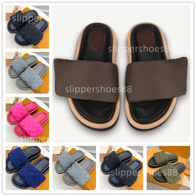 

Designers Slippers Calfkin Women Men Sandals Sunset Flat Comfort Mules Velcro Padded Front Embossed Strap Slippers Fashion Pool Pillow Slides Rubber Outsole Shoes, Pls contact for detail photo