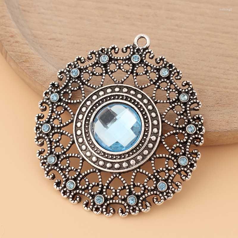 

Pendant Necklaces 5pcs/Lot Tibetan Silver Large Filigree Flower Rhinestone Crystal Round Charms Pendants For Necklace Jewelry Making