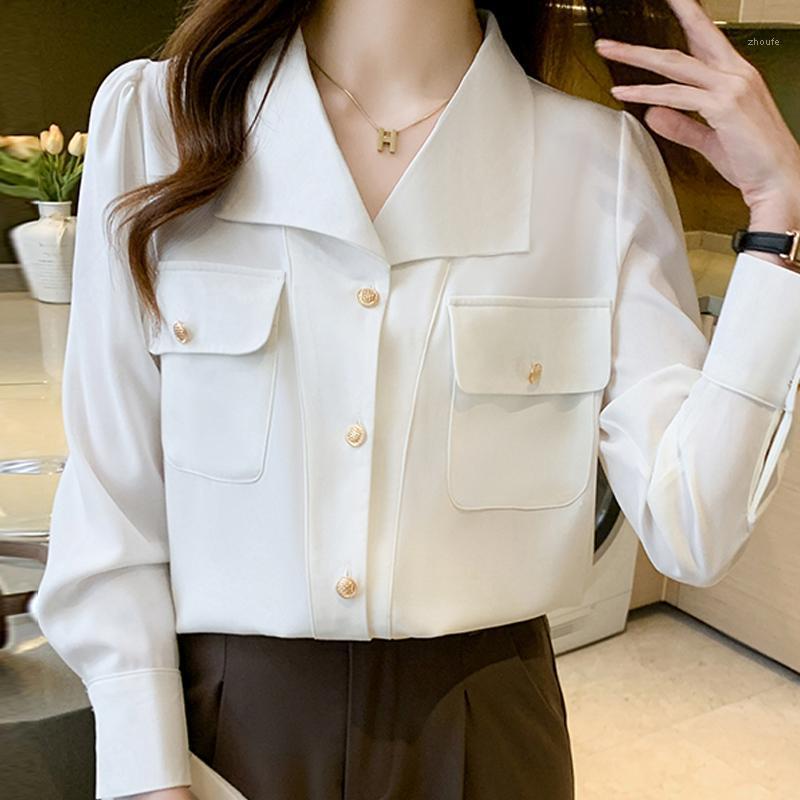 

Women' Blouses & Shirts Long Sleeve Blouse Women Turn Down Collar Chiffon Shirt Blusas Mujer De Moda 2022 Femme Tops F301, As picture