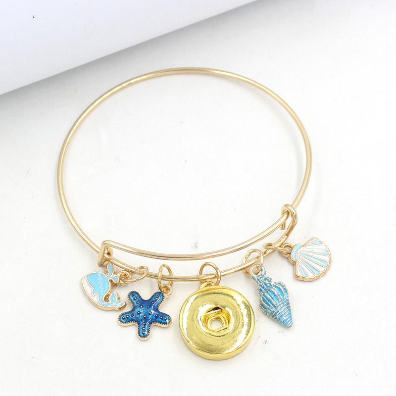 

Wholesale Ocean Charms Whale Conch Seashell Starfish Bracelets Gold Plated Expandable Wire Bangles Snap Jewelry Snap Bracelet Gifts Pulsera